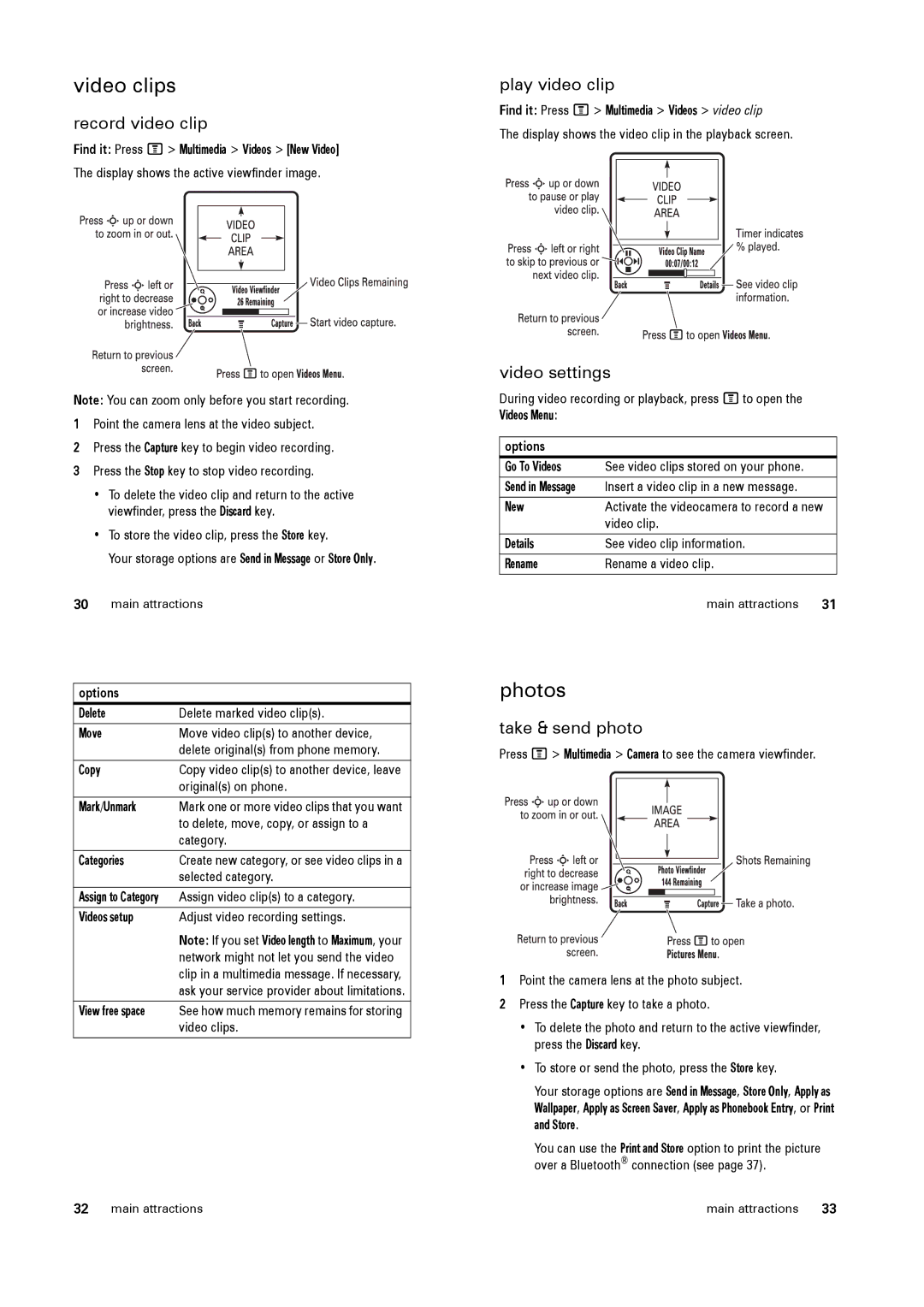 Motorola PEBL manual Video clips, Photos 