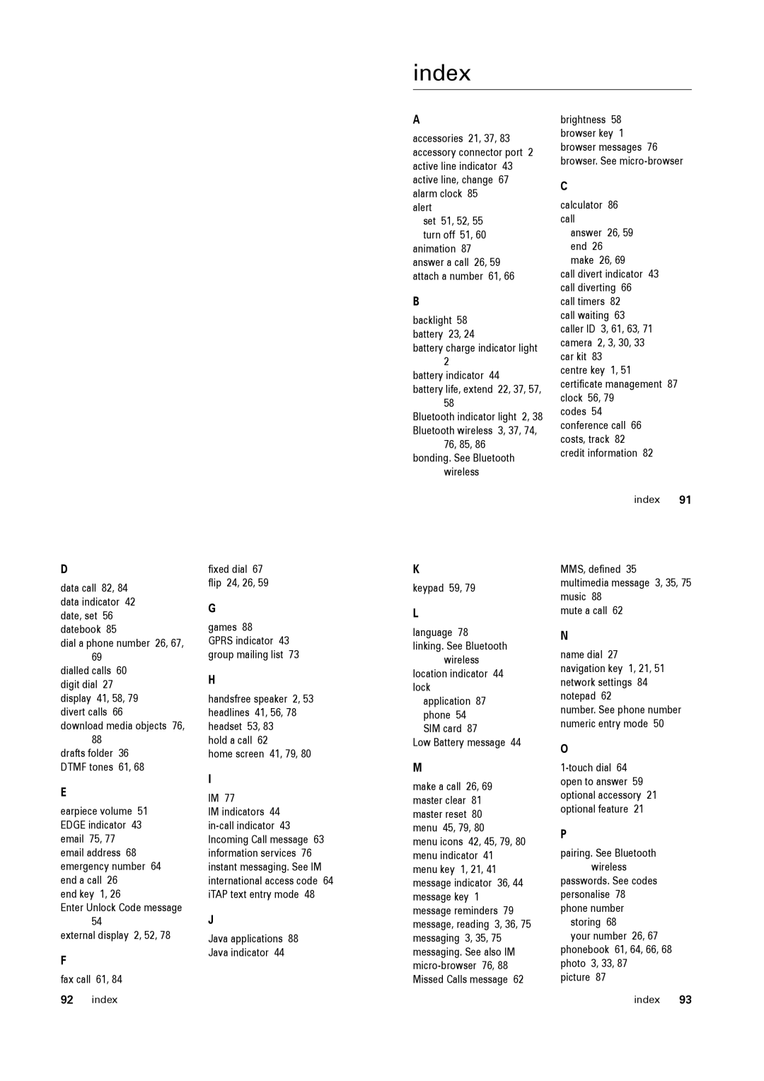 Motorola PEBL manual Index 