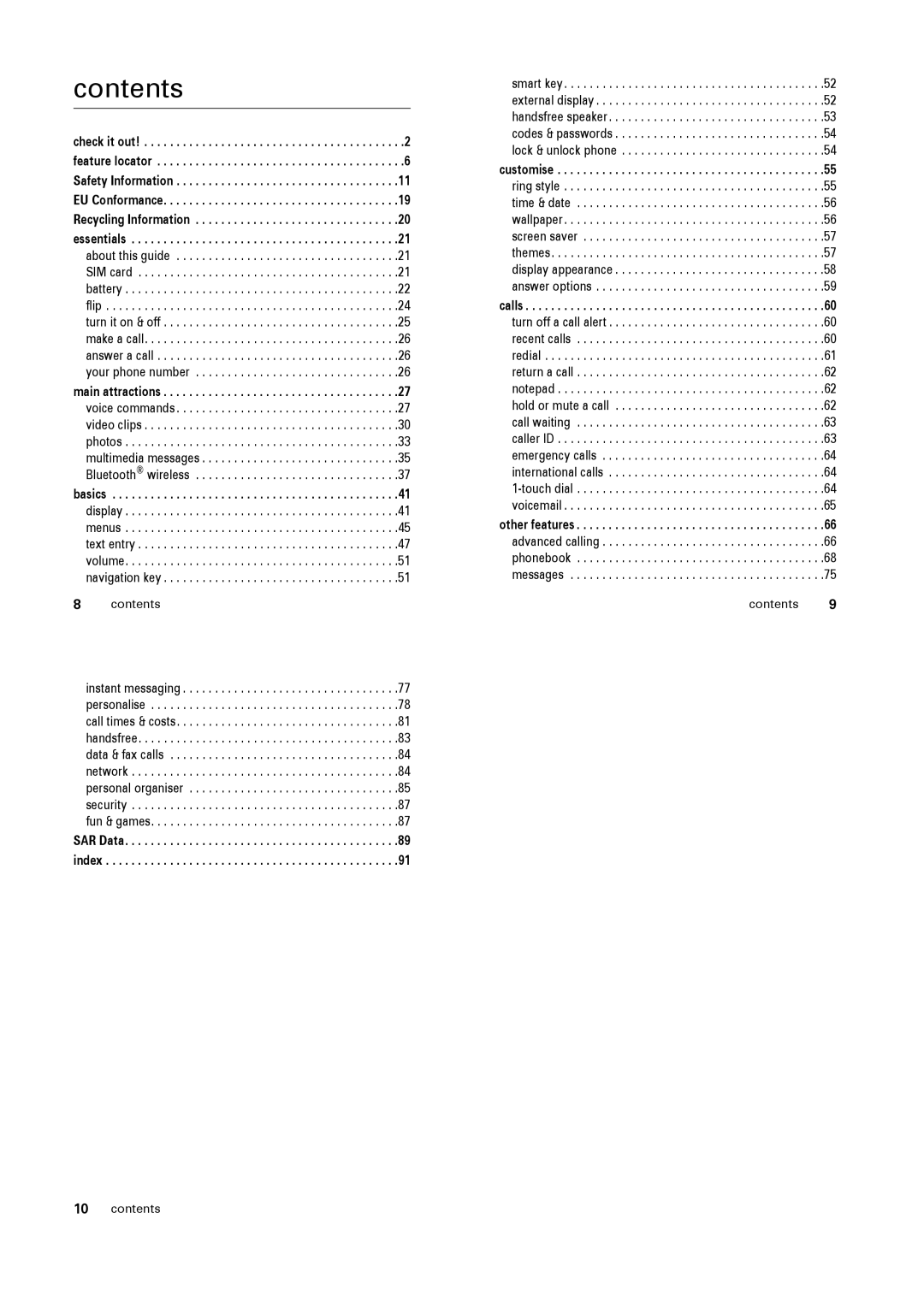 Motorola PEBL manual Contents 