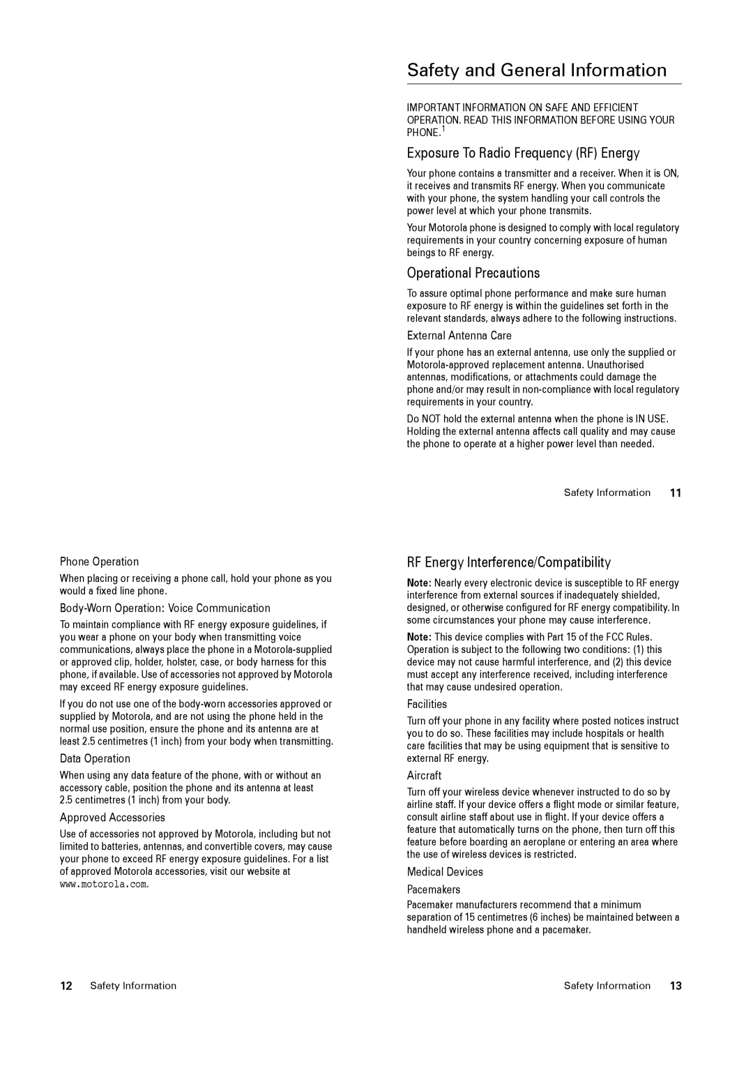 Motorola PEBL manual Exposure To Radio Frequency RF Energy, Operational Precautions, RF Energy Interference/Compatibility 