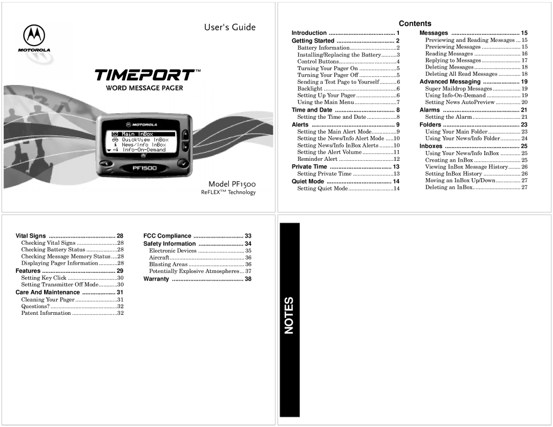 Motorola PF1500 warranty Users Guide, Contents 