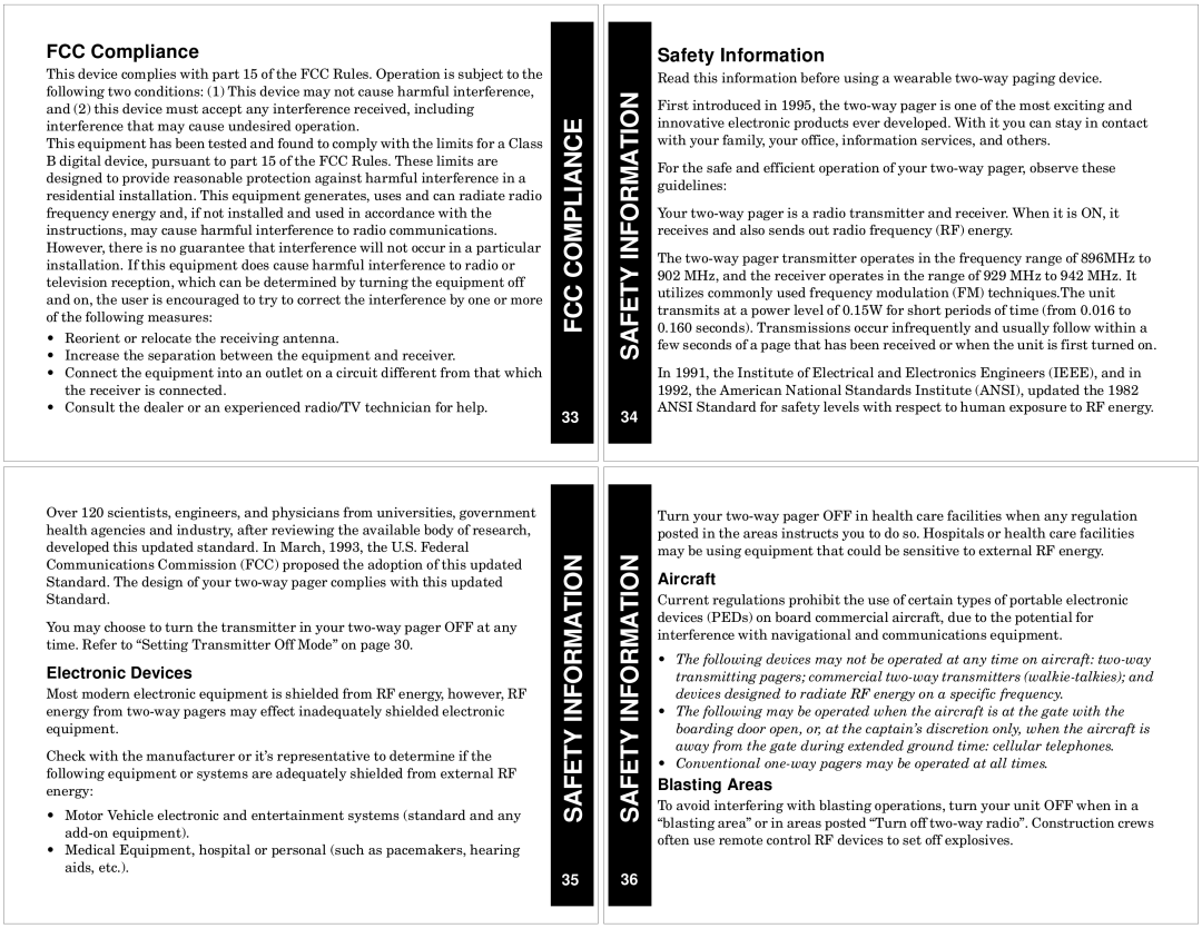 Motorola PF1500 warranty FCC Compliance Safety Information 