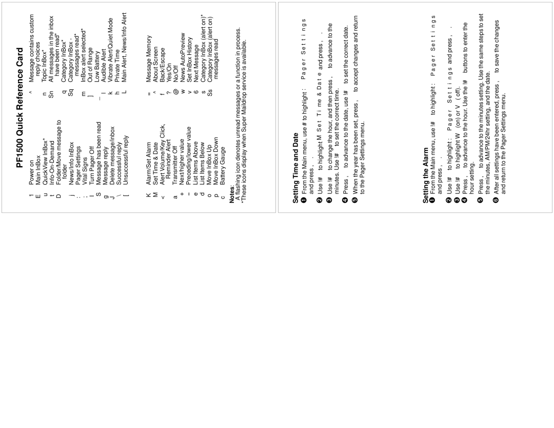 Motorola warranty PF1500 Quick Reference Card, Setting Time and Date 