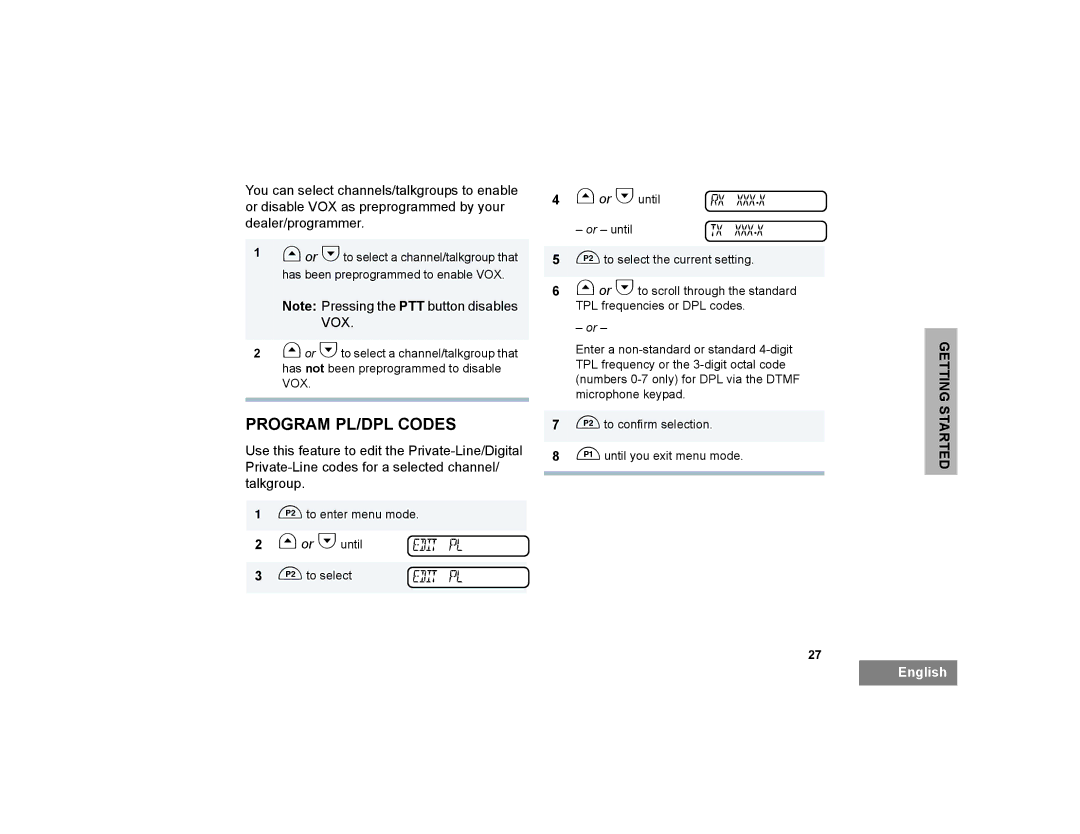 Motorola PM400 manual Program PL/DPL Codes 