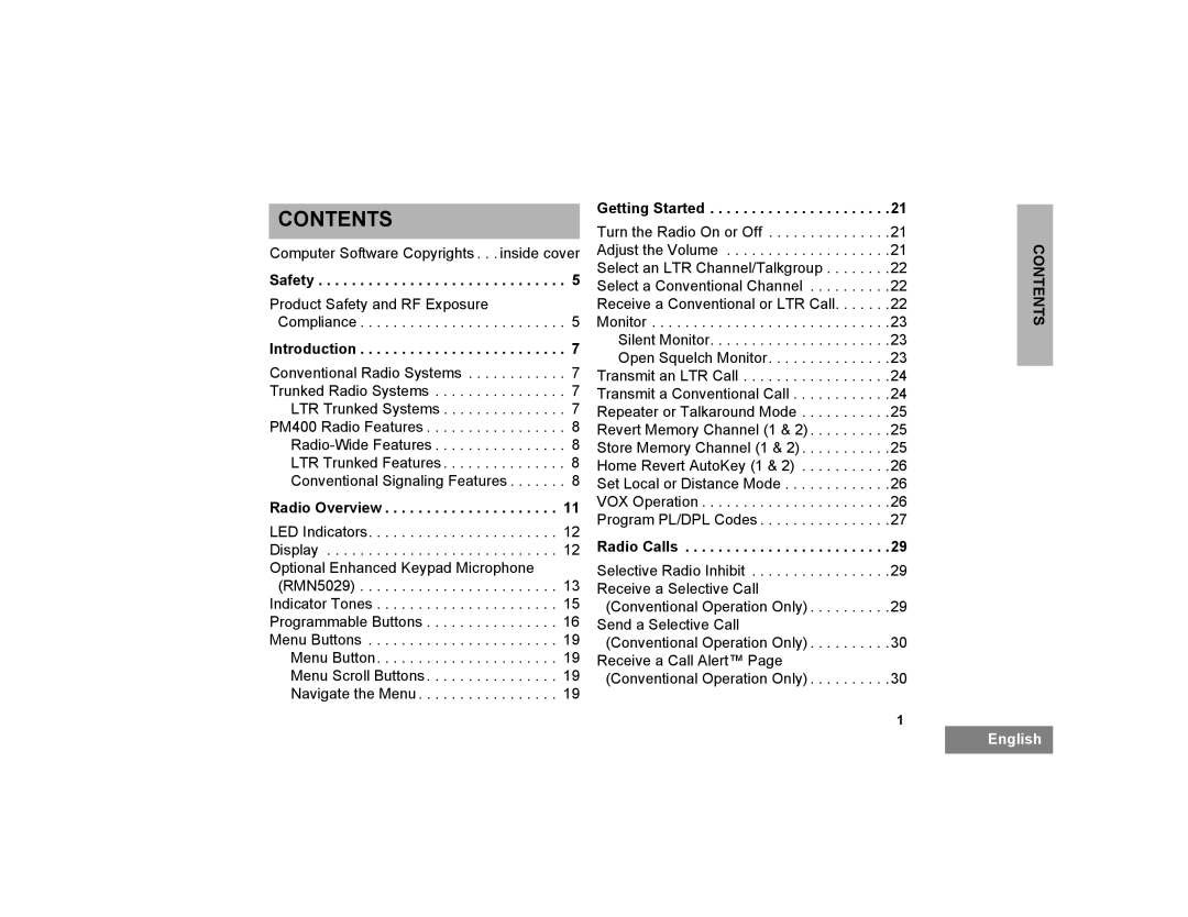 Motorola PM400 manual Contents 