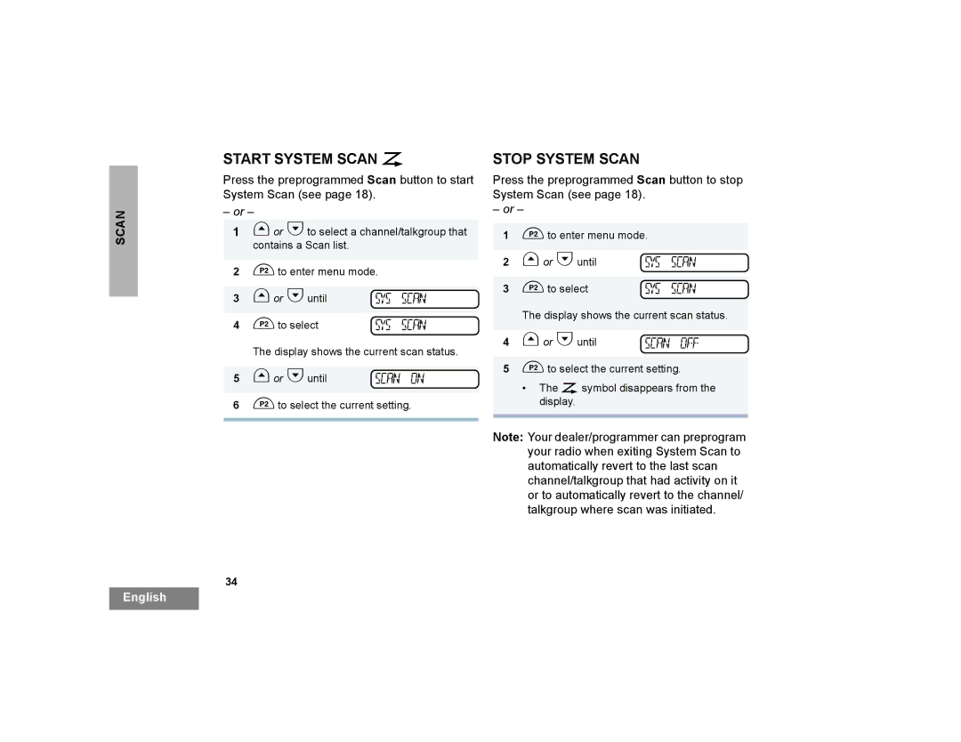 Motorola PM400 manual Start System Scan G, Stop System Scan 