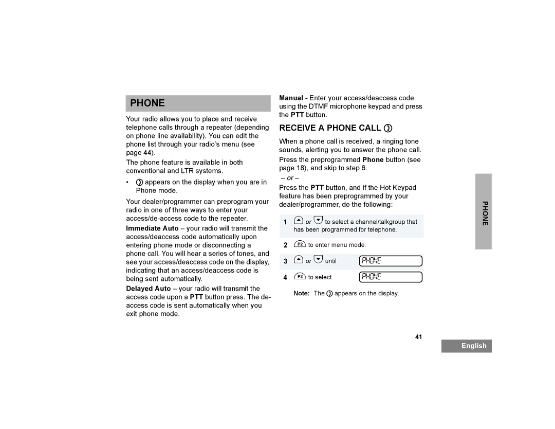 Motorola PM400 manual Receive a Phone Call D 