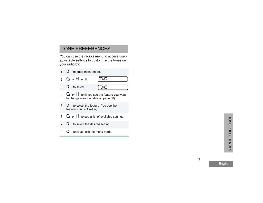 Motorola PM400 manual Tone Preferences 