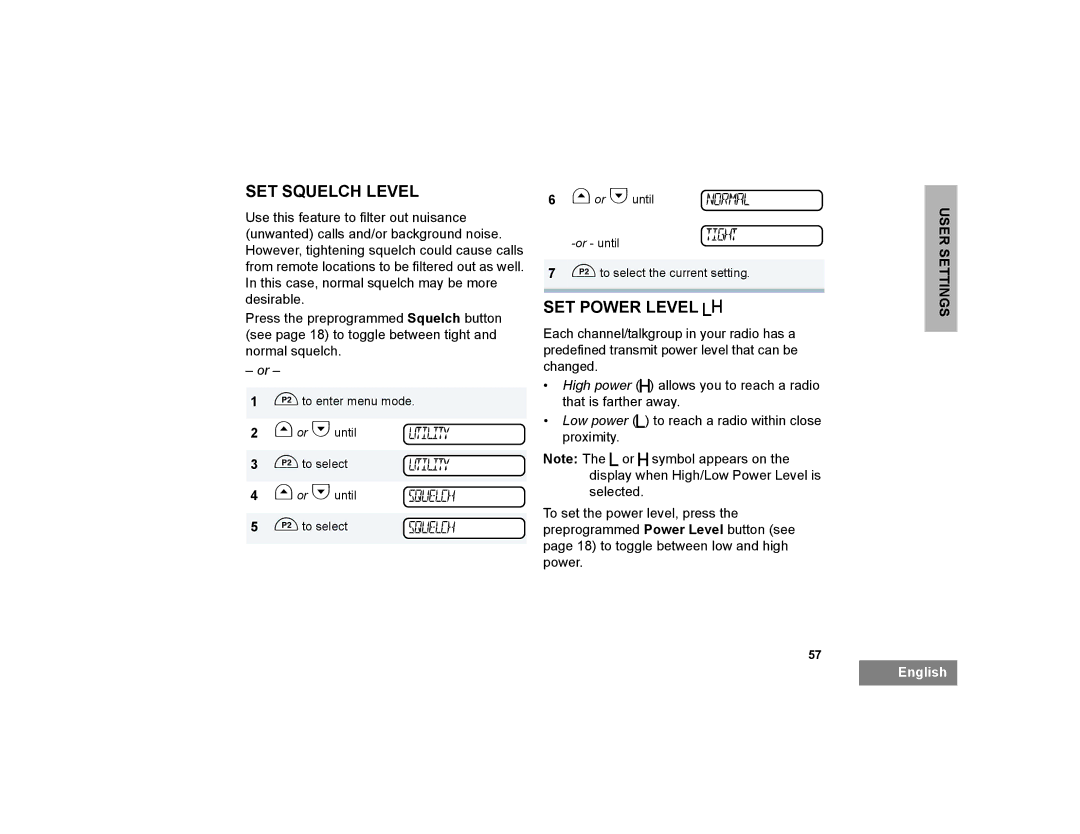 Motorola PM400 manual SET Squelch Level, SET Power Level B 