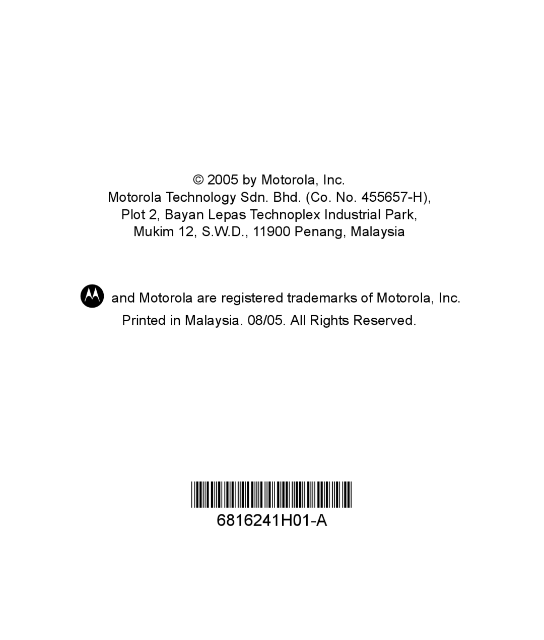 Motorola PMMN4015 manual 6816241H01 