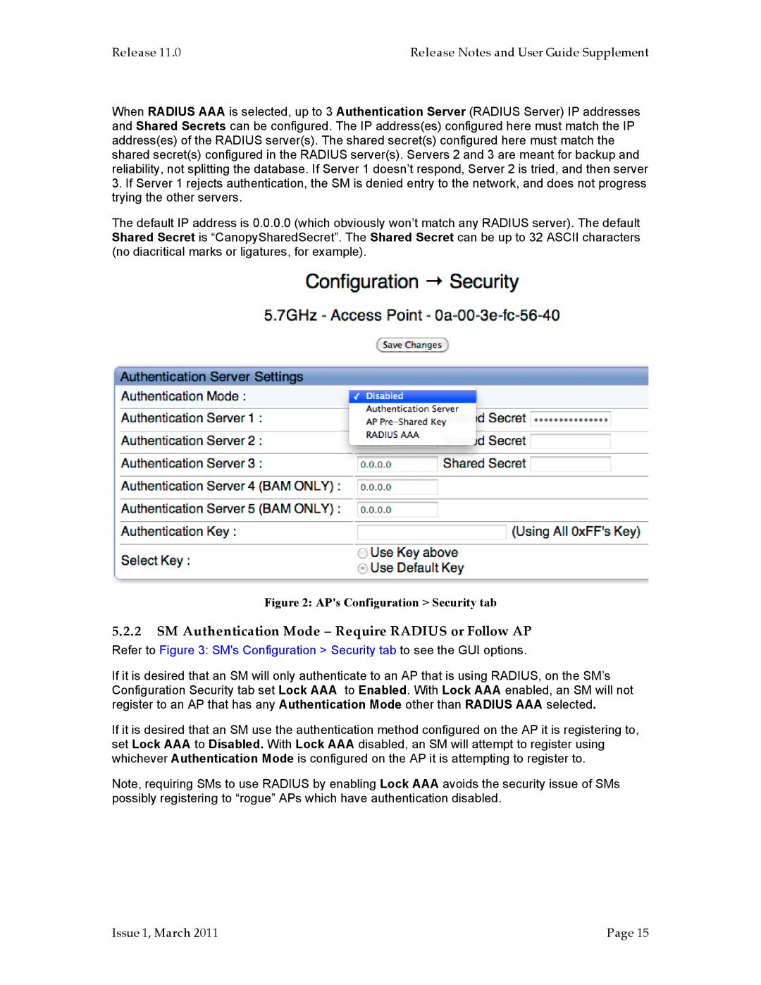 Motorola PTP 100 (FSK), PMP 100, PMP 400 SM Authentication Mode Require Radius or Follow AP, APs Configuration Security tab 