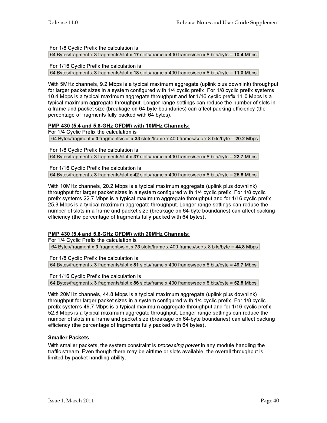 Motorola PMP 100 manual PMP 430 5.4 and 5.8-GHz Ofdm with 10MHz Channels, PMP 430 5.4 and 5.8-GHz Ofdm with 20MHz Channels 