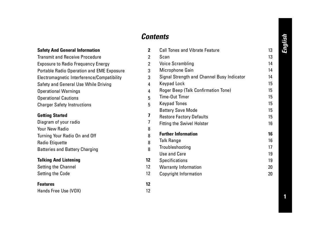 Motorola CLS446, PMR446 specifications Contents 