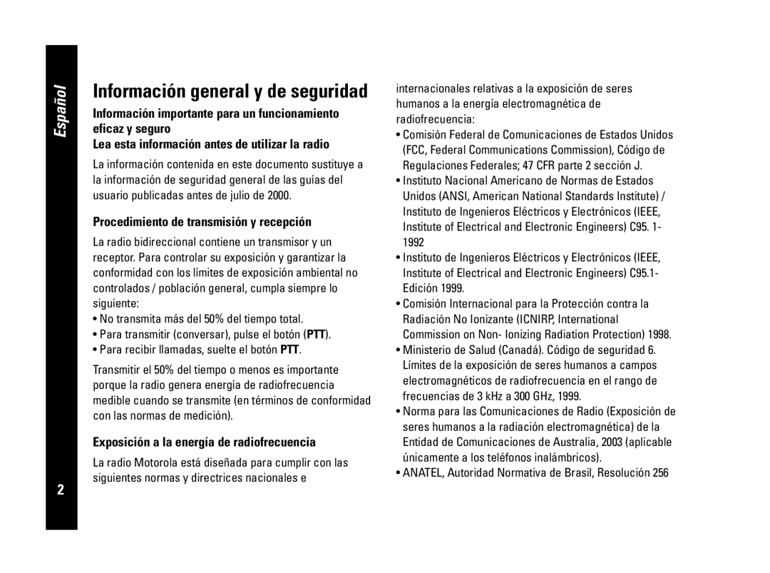 Motorola PMR446, CLS446 specifications Procedimiento de transmisión y recepción, Exposición a la energía de radiofrecuencia 