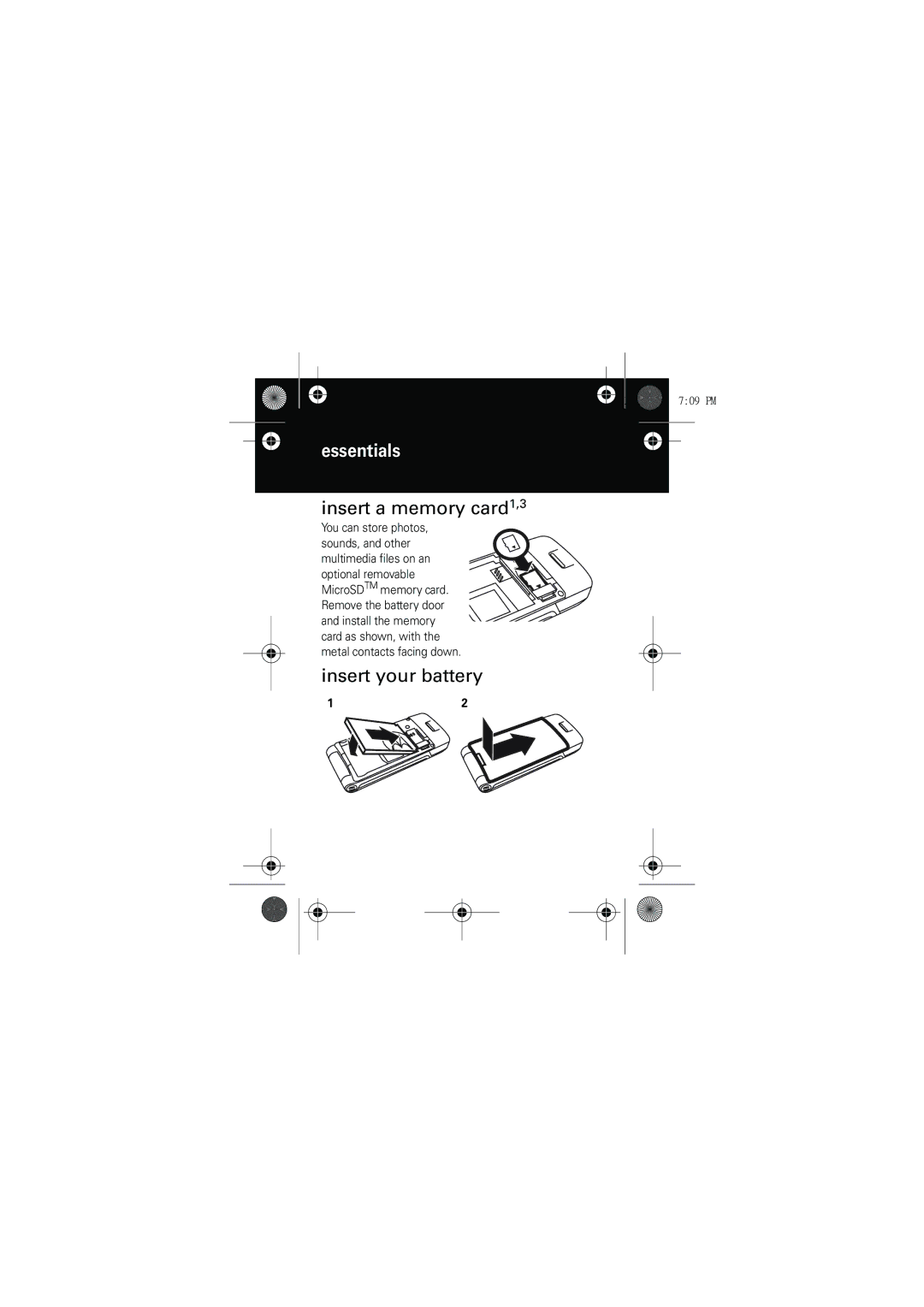 Motorola PMS 286, maxx K3, 6802931J09 quick start Insert a memory card1,3, Insert your battery 