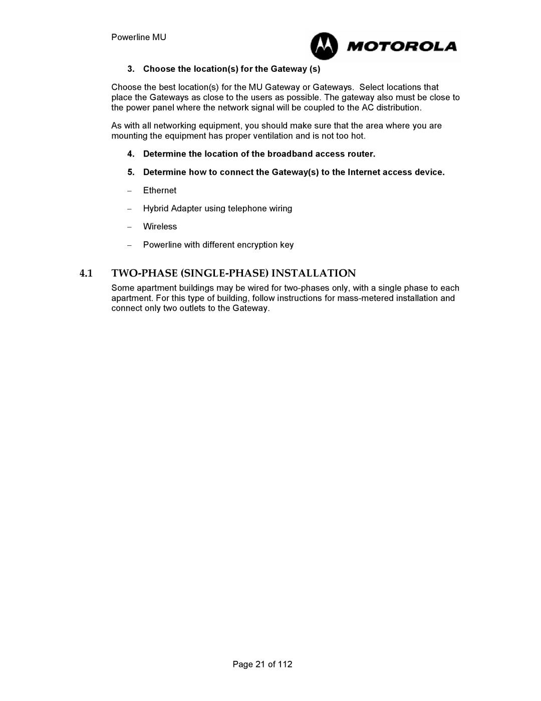 Motorola Powerline MU manual TWO-PHASE SINGLE-PHASE Installation 