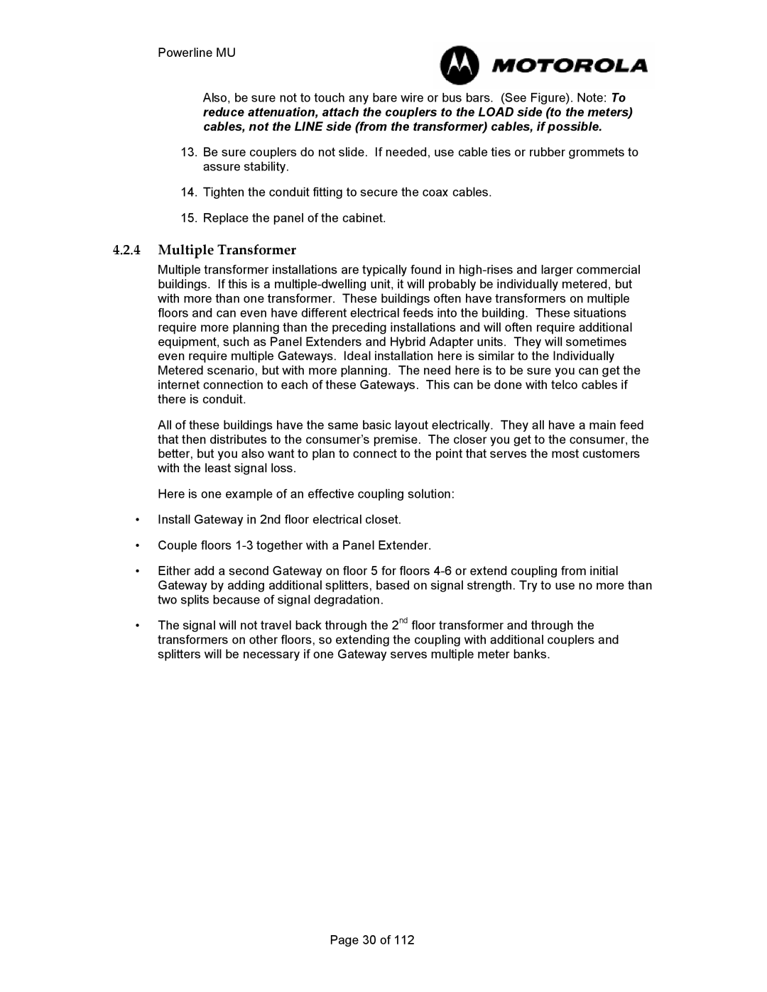 Motorola Powerline MU manual Multiple Transformer 