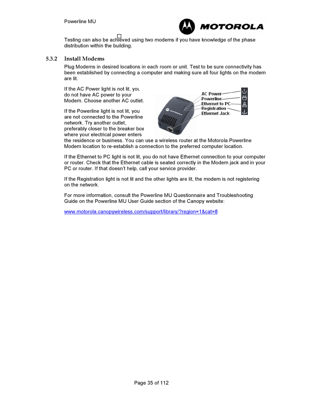 Motorola Powerline MU manual Install Modems 