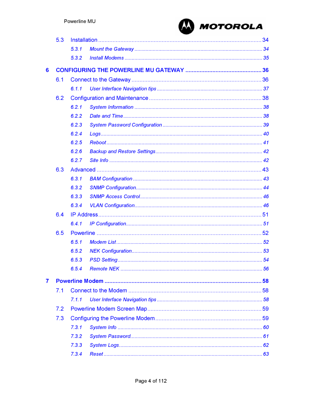 Motorola manual Configuring the Powerline MU Gateway 