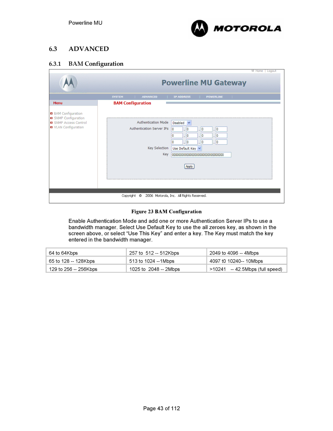 Motorola Powerline MU manual Advanced, BAM Configuration 