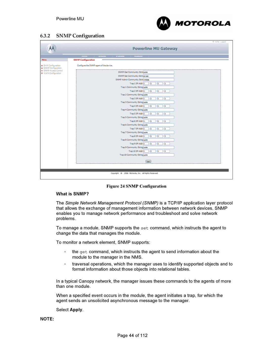 Motorola Powerline MU manual Snmp Configuration 