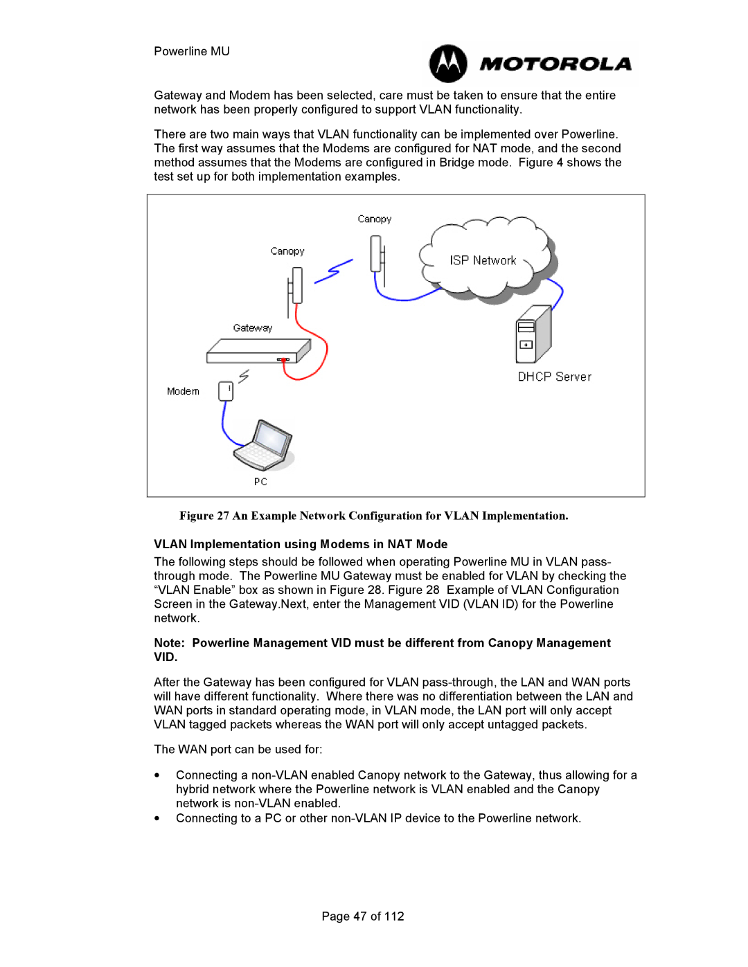 Motorola Powerline MU manual An Example Network Configuration for Vlan Implementation 