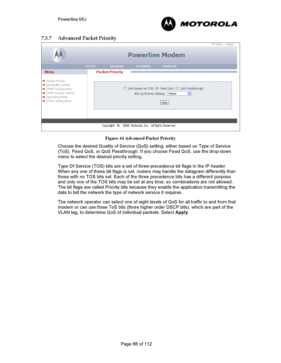 Motorola Powerline MU manual Advanced Packet Priority 