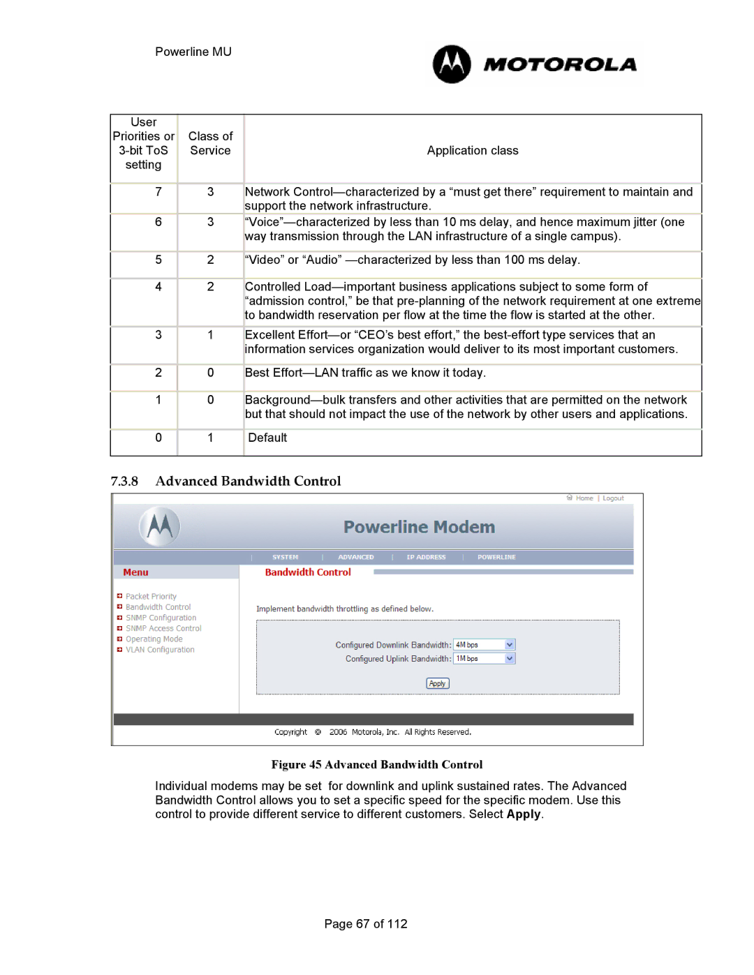 Motorola Powerline MU manual Advanced Bandwidth Control 