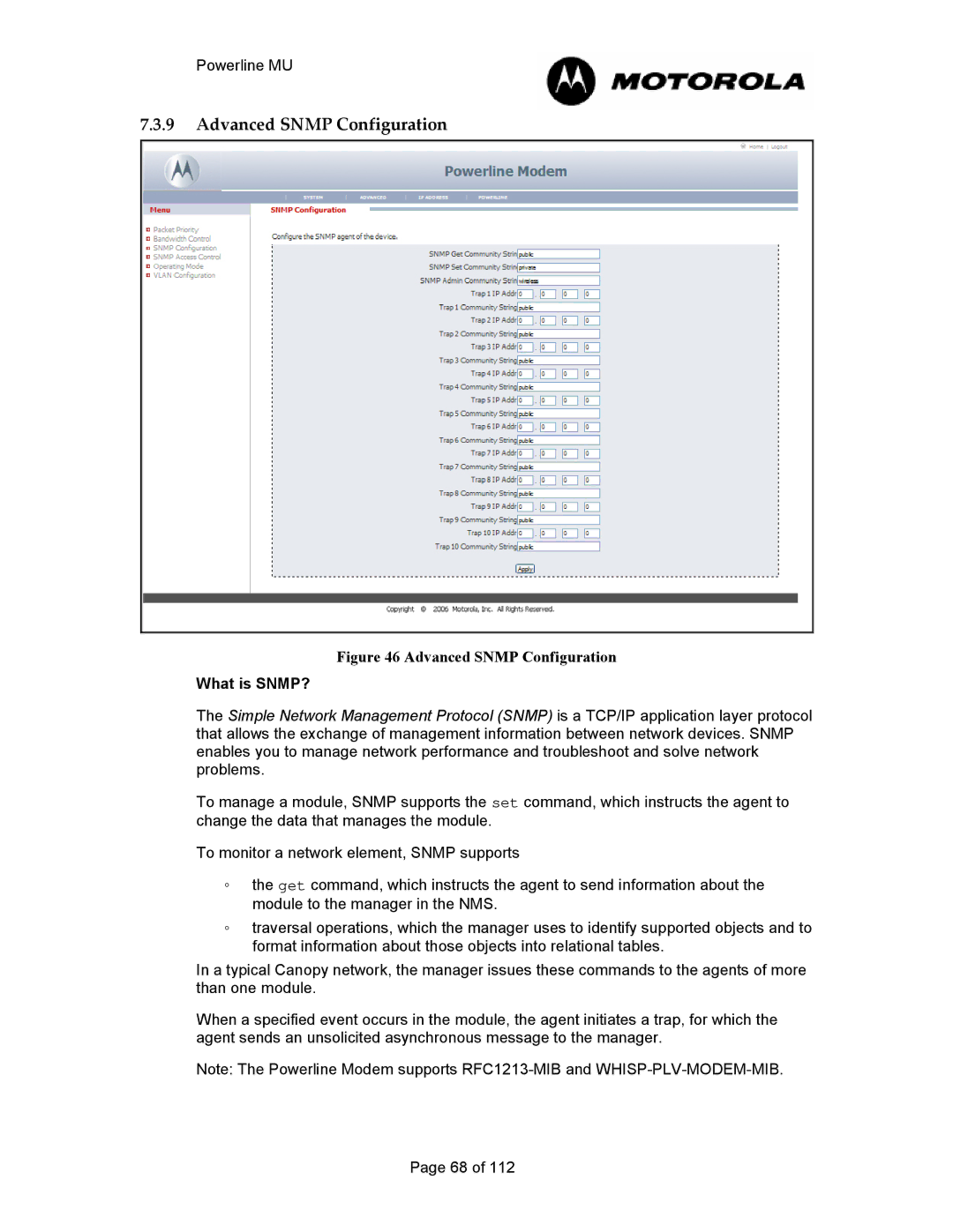 Motorola Powerline MU manual Advanced Snmp Configuration 