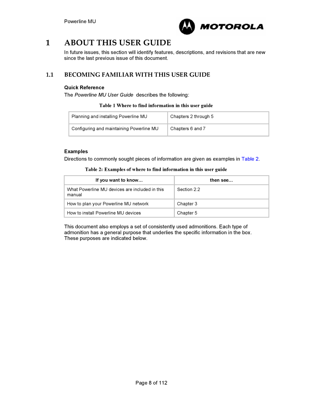 Motorola Powerline MU manual About this User Guide, Becoming Familiar with this User Guide 