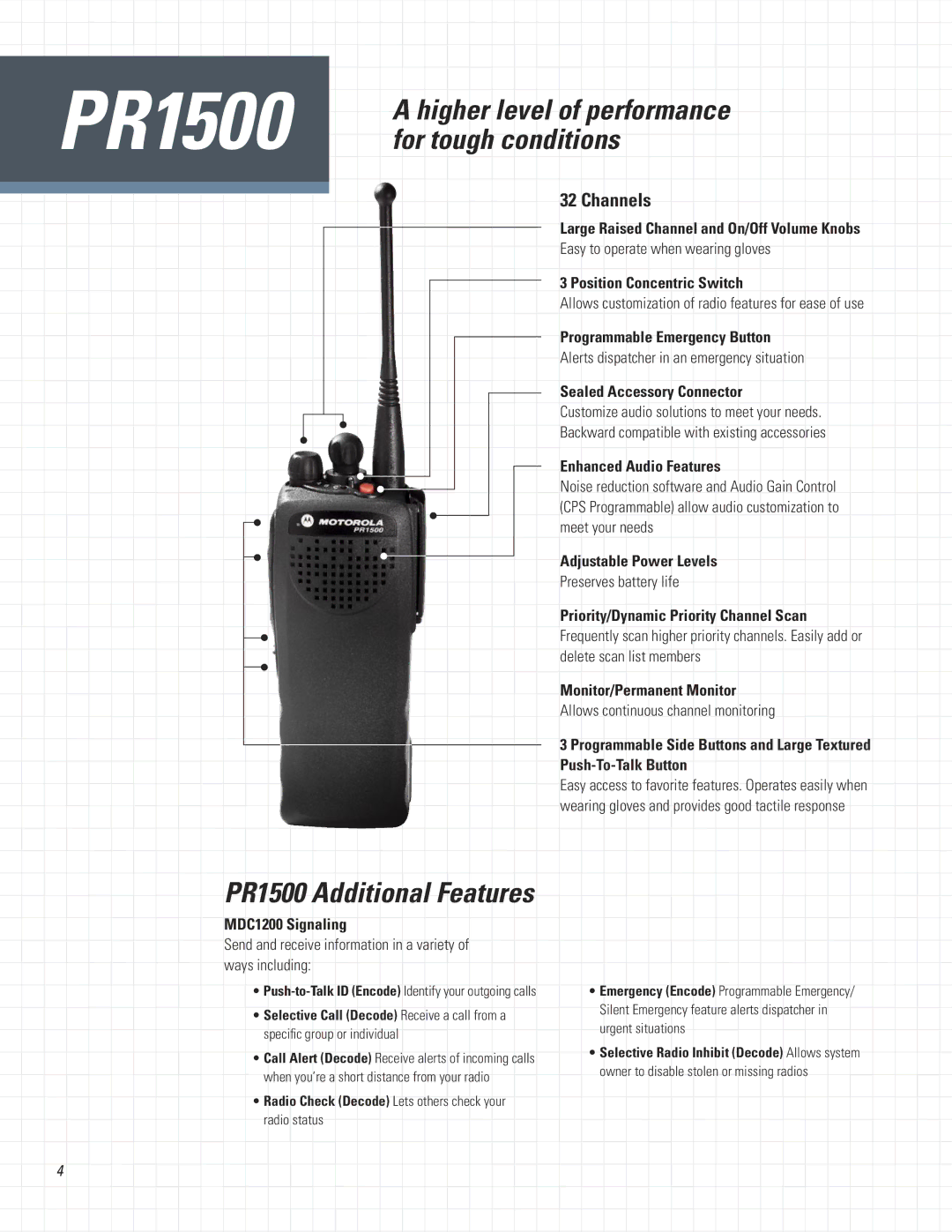 Motorola PR1500 manual For tough conditions, Higher level of performance 