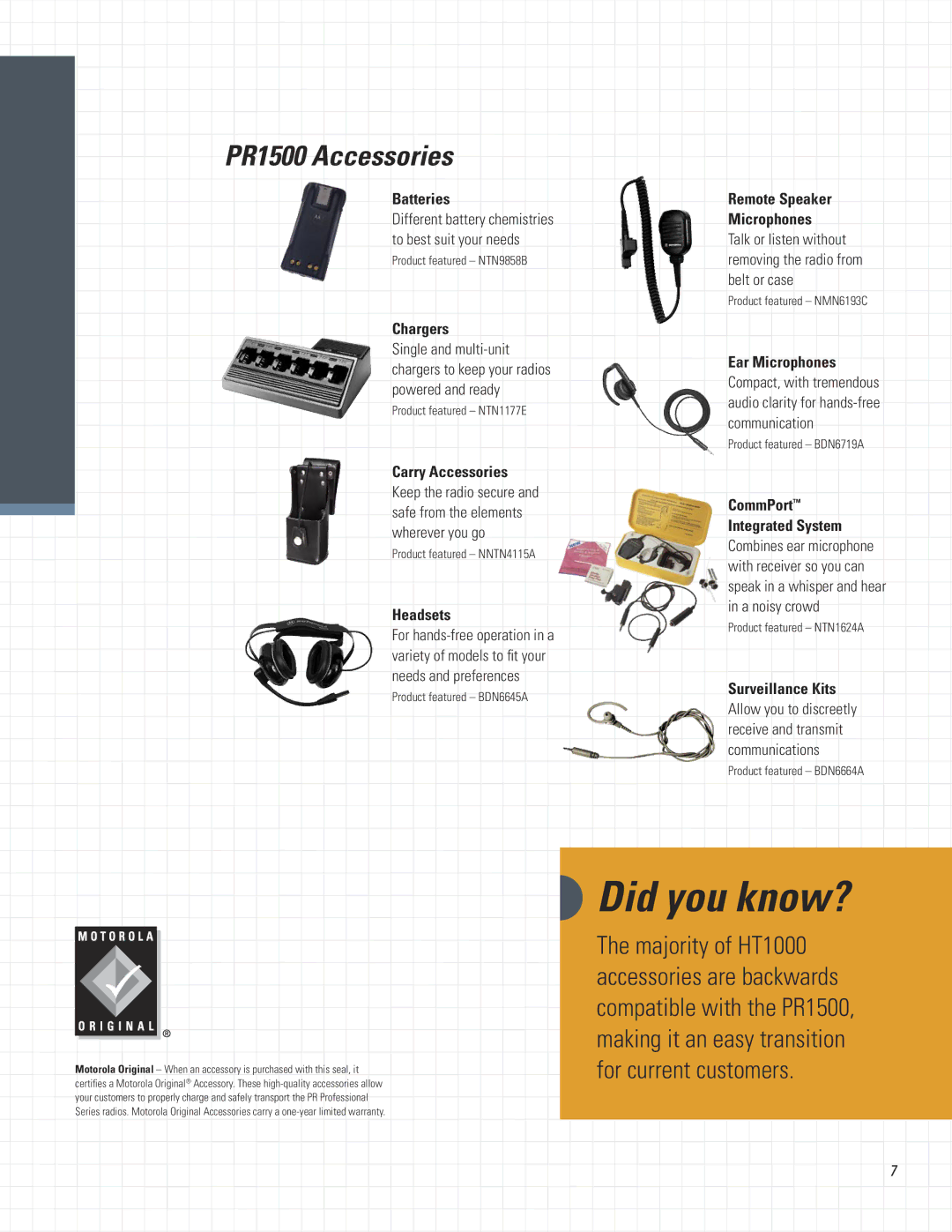 Motorola manual PR1500 Accessories, Batteries, Chargers, Headsets 