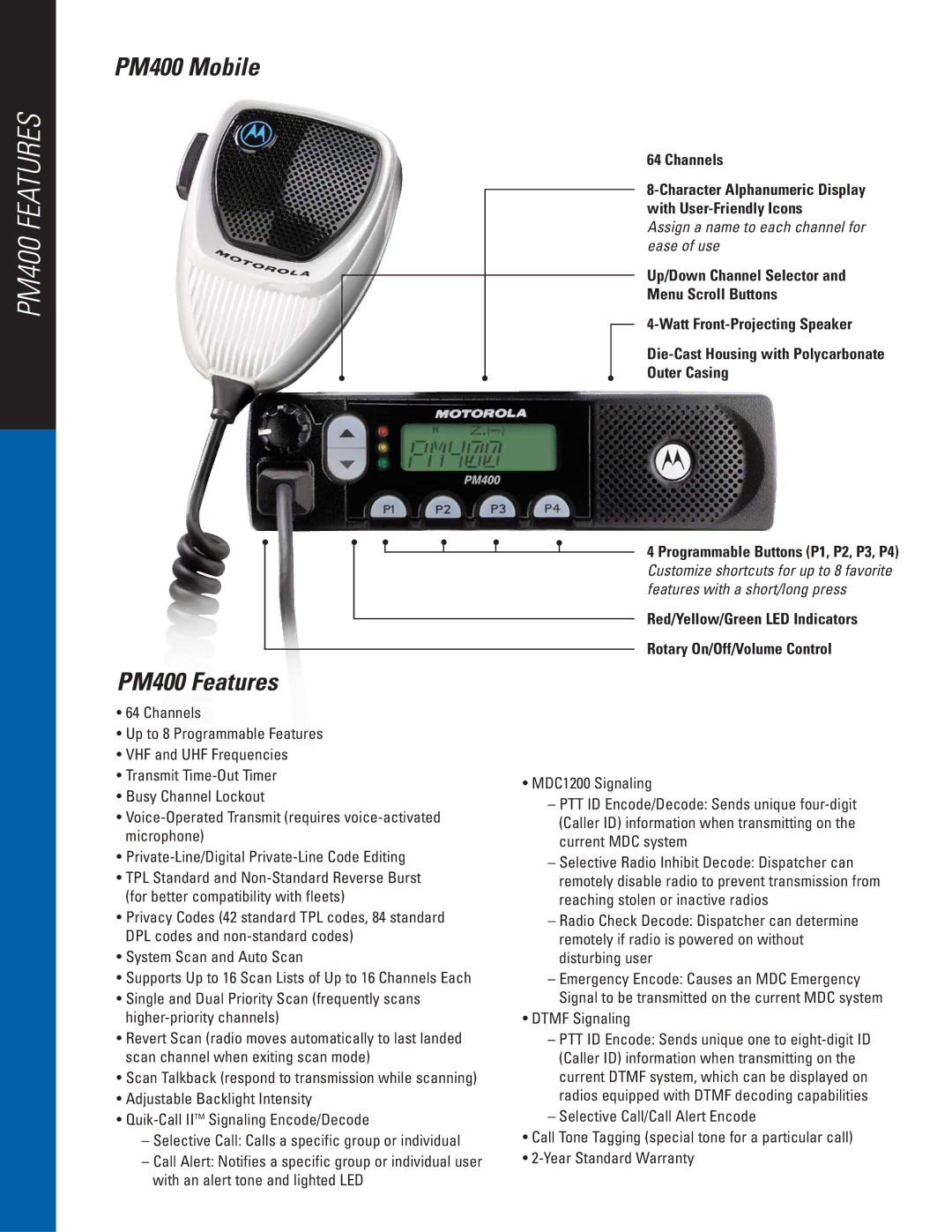 Motorola PR400 manual PM400 Mobile PM400 Features, Channels 