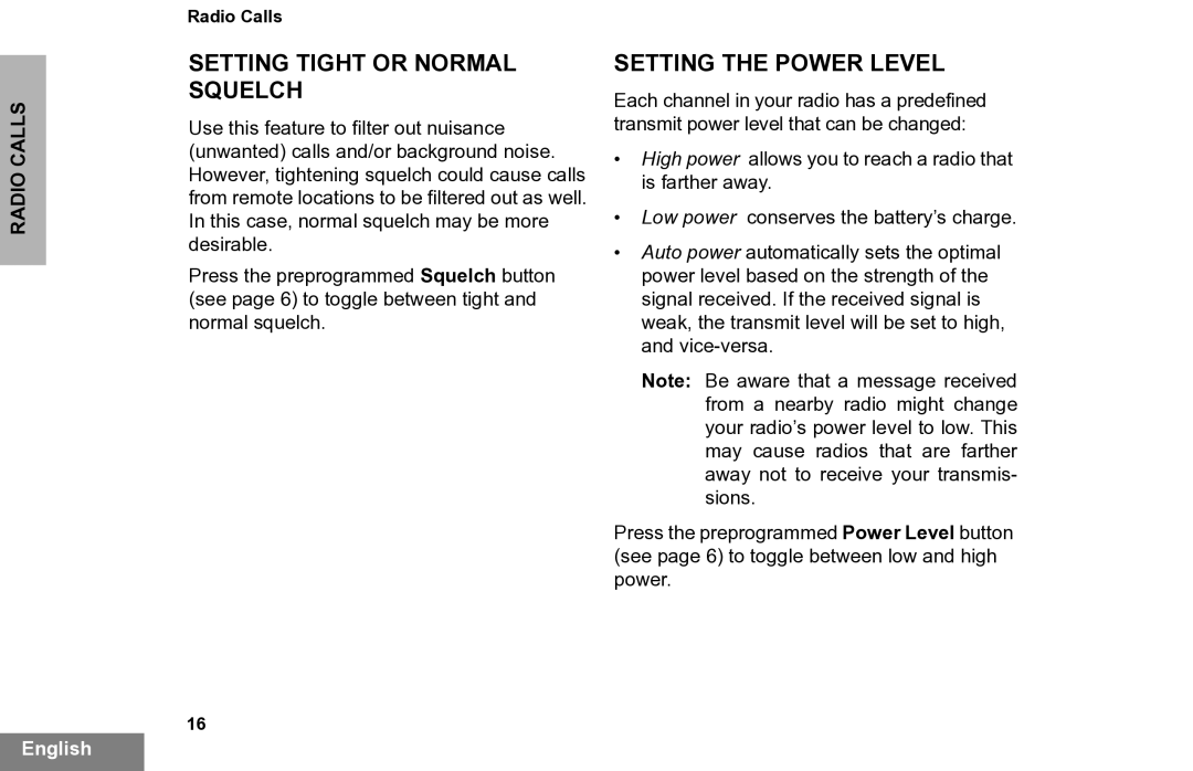 Motorola PR860 manual Setting Tight or Normal Squelch, Setting the Power Level 