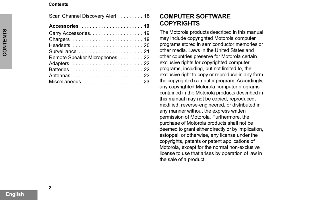 Motorola PR860 manual Computer Software Copyrights, Accessories 