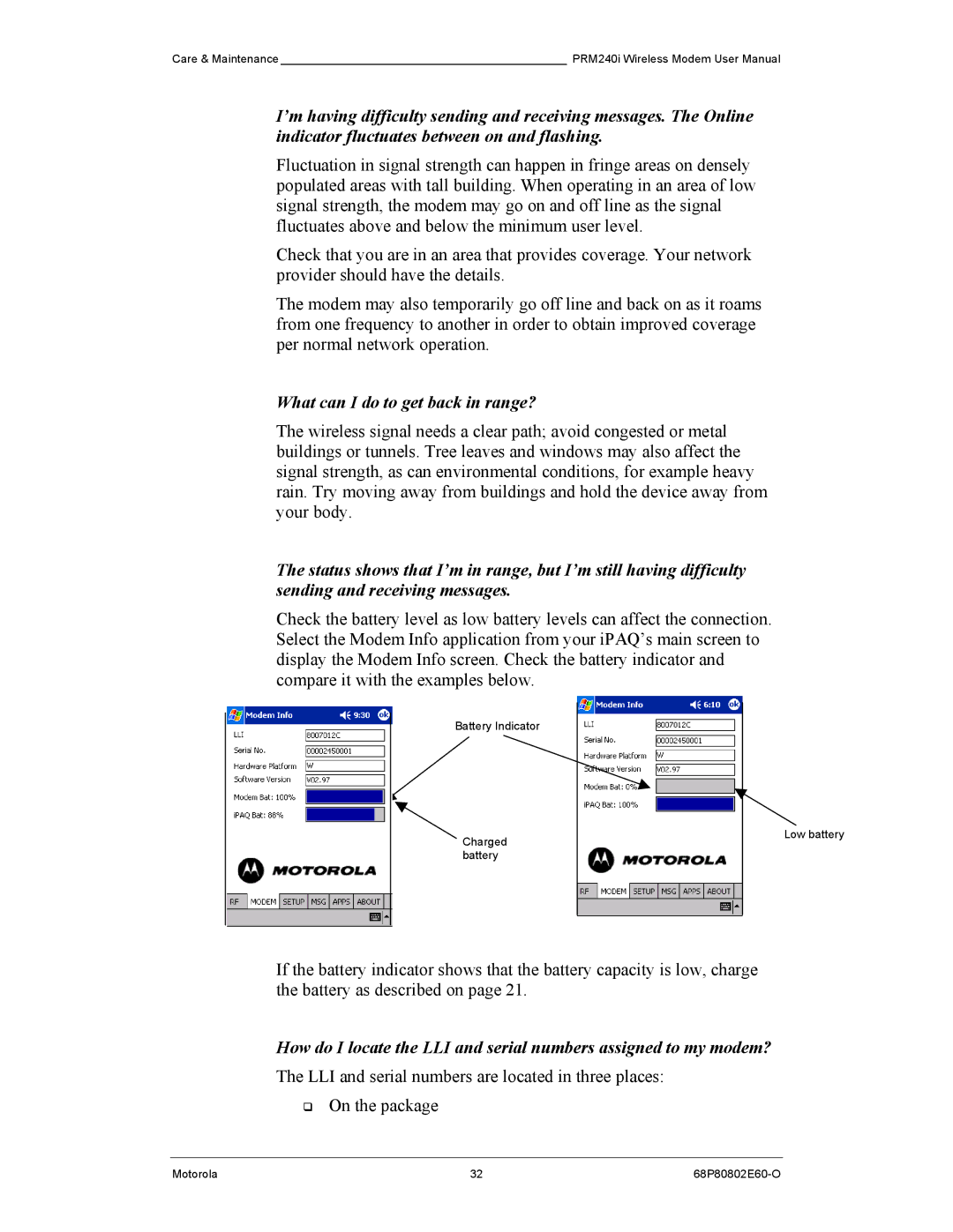 Motorola PRM240 i user manual What can I do to get back in range? 