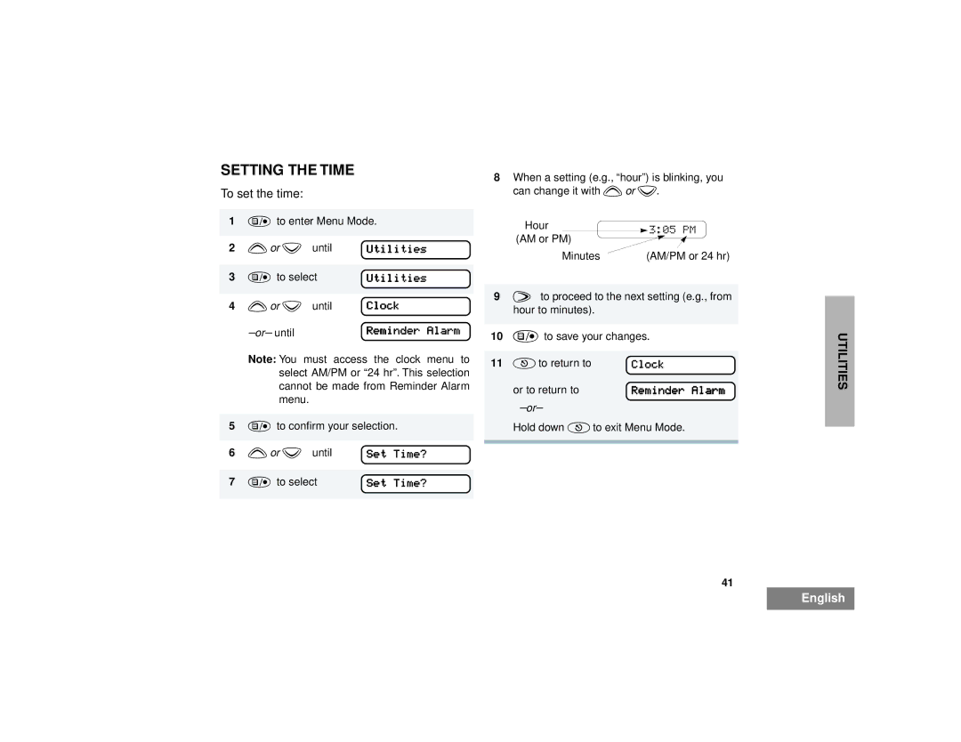 Motorola pro7100 manual Setting the Time, Yor z until 