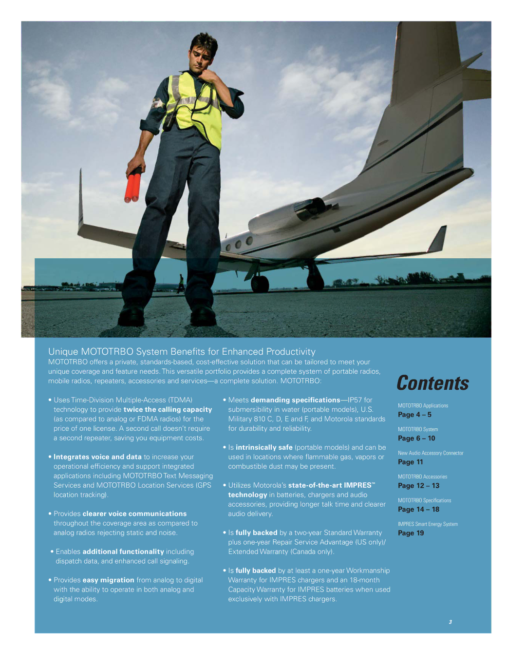 Motorola Professional Digital Two-Way Radio System brochure Contents 