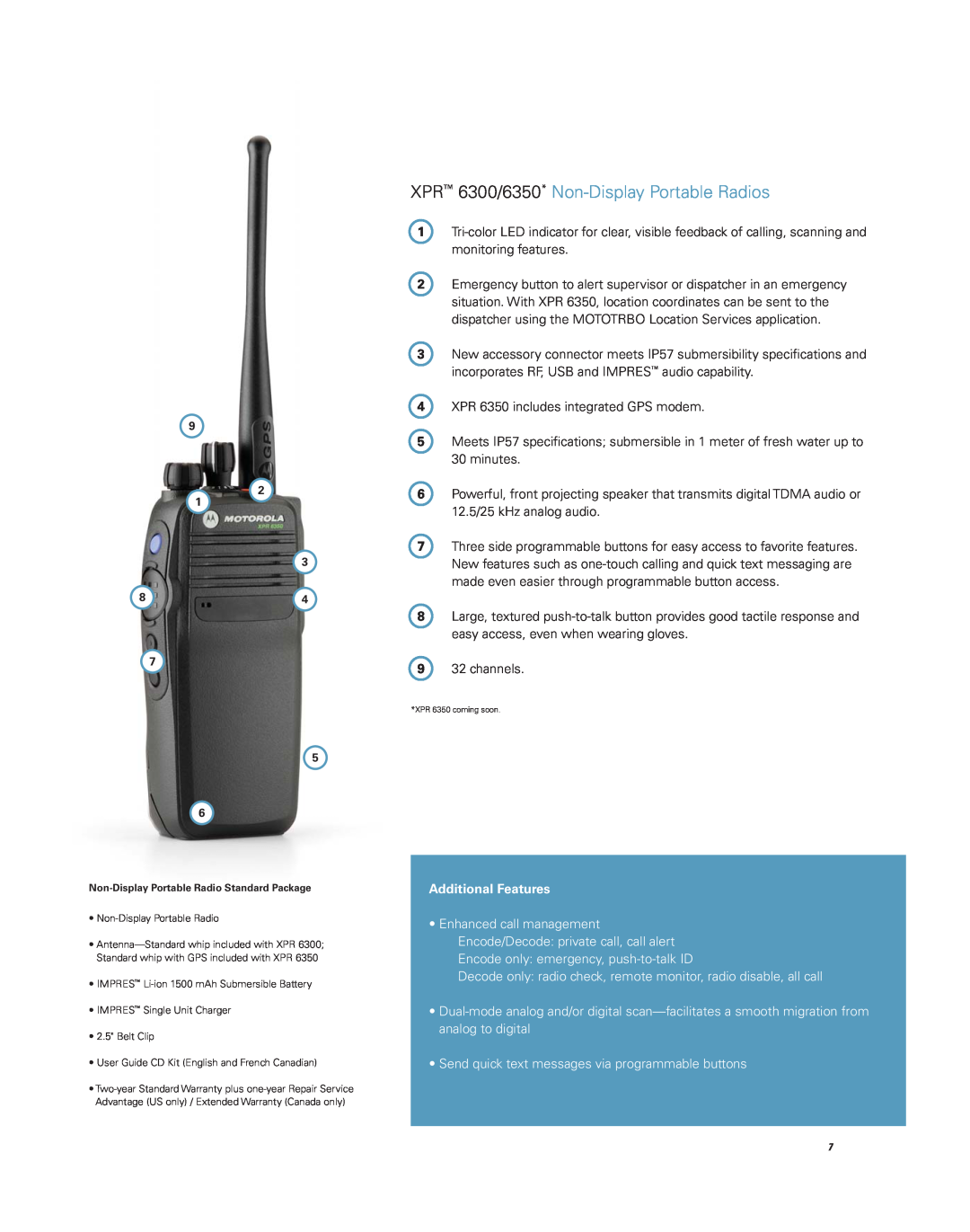 Motorola Professional Digital Two-Way Radio System brochure XPR 6300/6350* Non-Display Portable Radios 