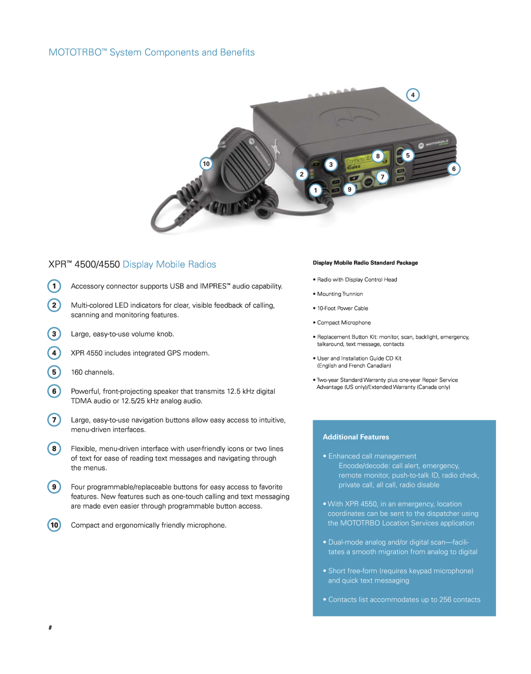 Motorola Professional Digital Two-Way Radio System brochure XPR 4500/4550 Display Mobile Radios 
