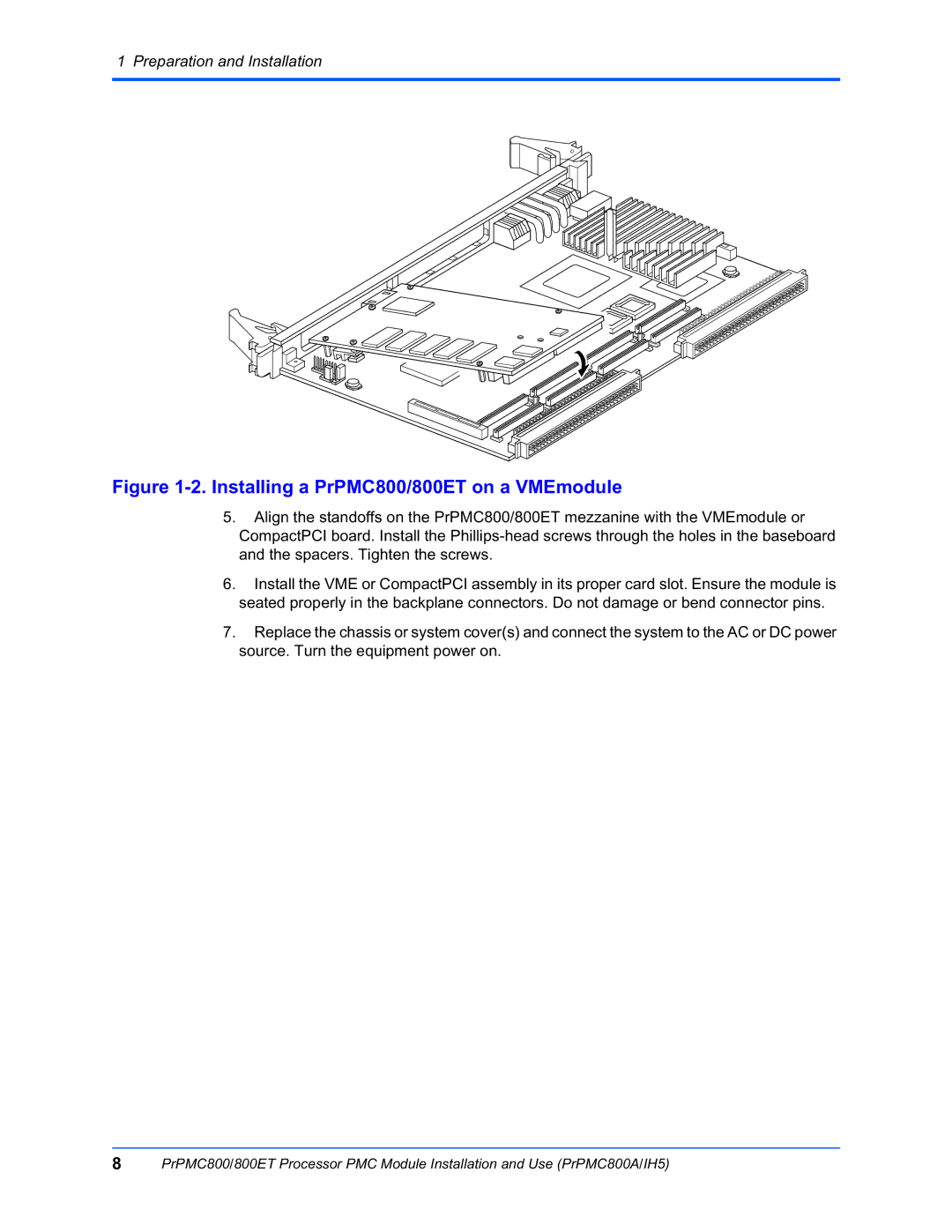 Motorola PRPMC800A/IH5, PrPMC800/800ET Processor PMC Module manual Installing a PrPMC800/800ET on a VMEmodule 