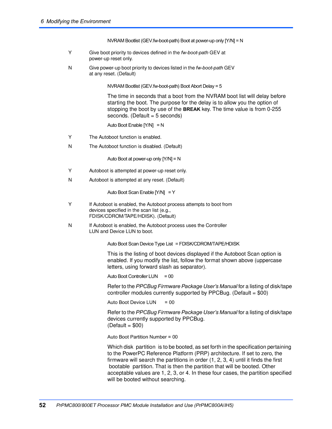 Motorola PRPMC800A/IH5, PrPMC800/800ET Processor PMC Module manual Default = $00 