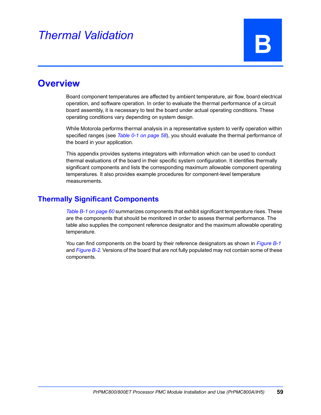 Motorola PrPMC800/800ET Processor PMC Module, PRPMC800A/IH5 manual Thermal Validation, Thermally Significant Components 