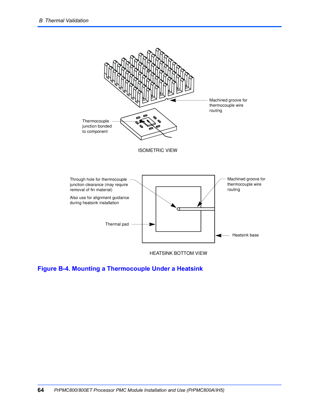 Motorola PRPMC800A/IH5, PrPMC800/800ET Processor PMC Module manual Figure B-4. Mounting a Thermocouple Under a Heatsink 