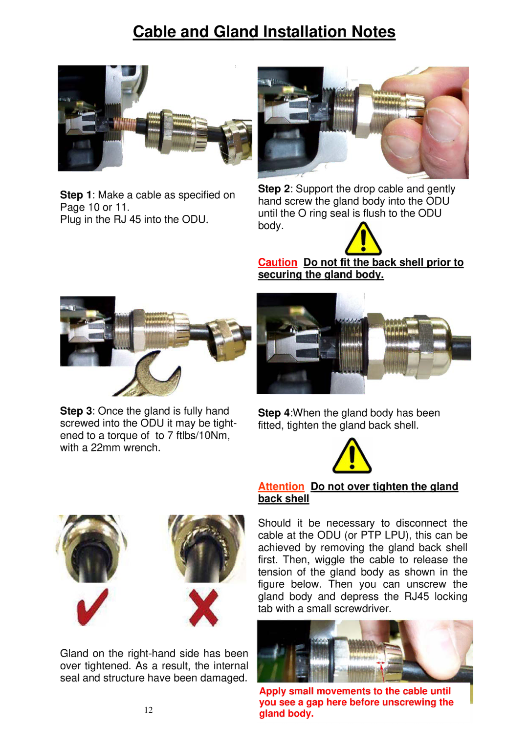 Motorola PTP 300, PTP 500 installation instructions Cable and Gland Installation Notes 