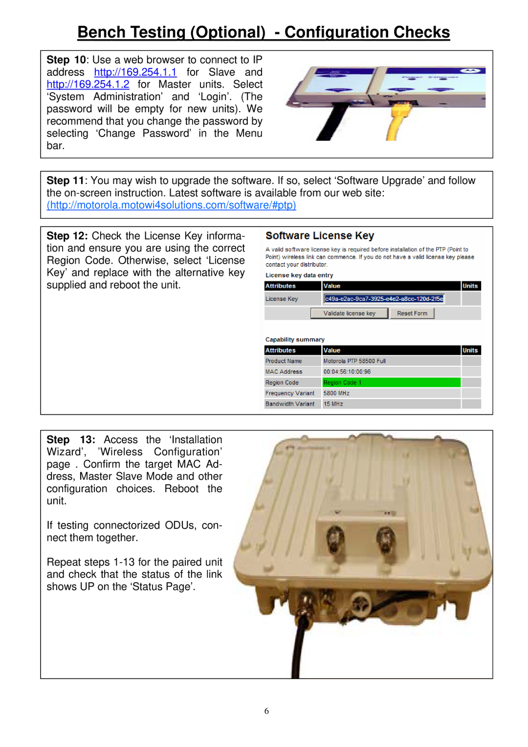 Motorola PTP 300, PTP 500 installation instructions Bench Testing Optional Configuration Checks 