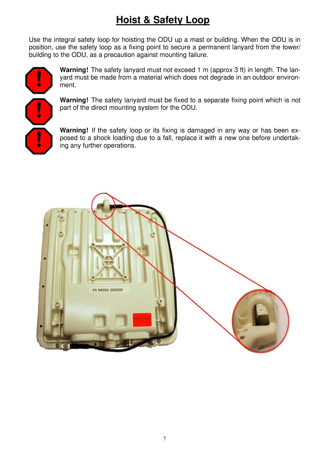 Motorola PTP 500, PTP 300 installation instructions Hoist & Safety Loop 