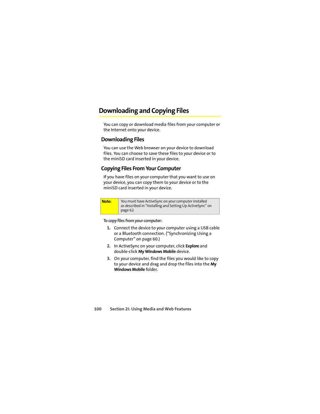 Motorola Q 9c manual Downloading and Copying Files, Downloading Files, Copying Files From Your Computer 