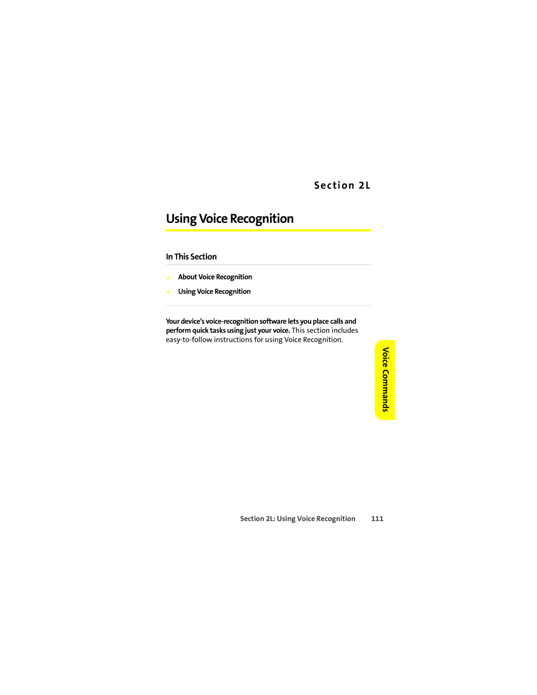 Motorola Q 9c manual Voice Commands, About Voice Recognition Using Voice Recognition, 111 