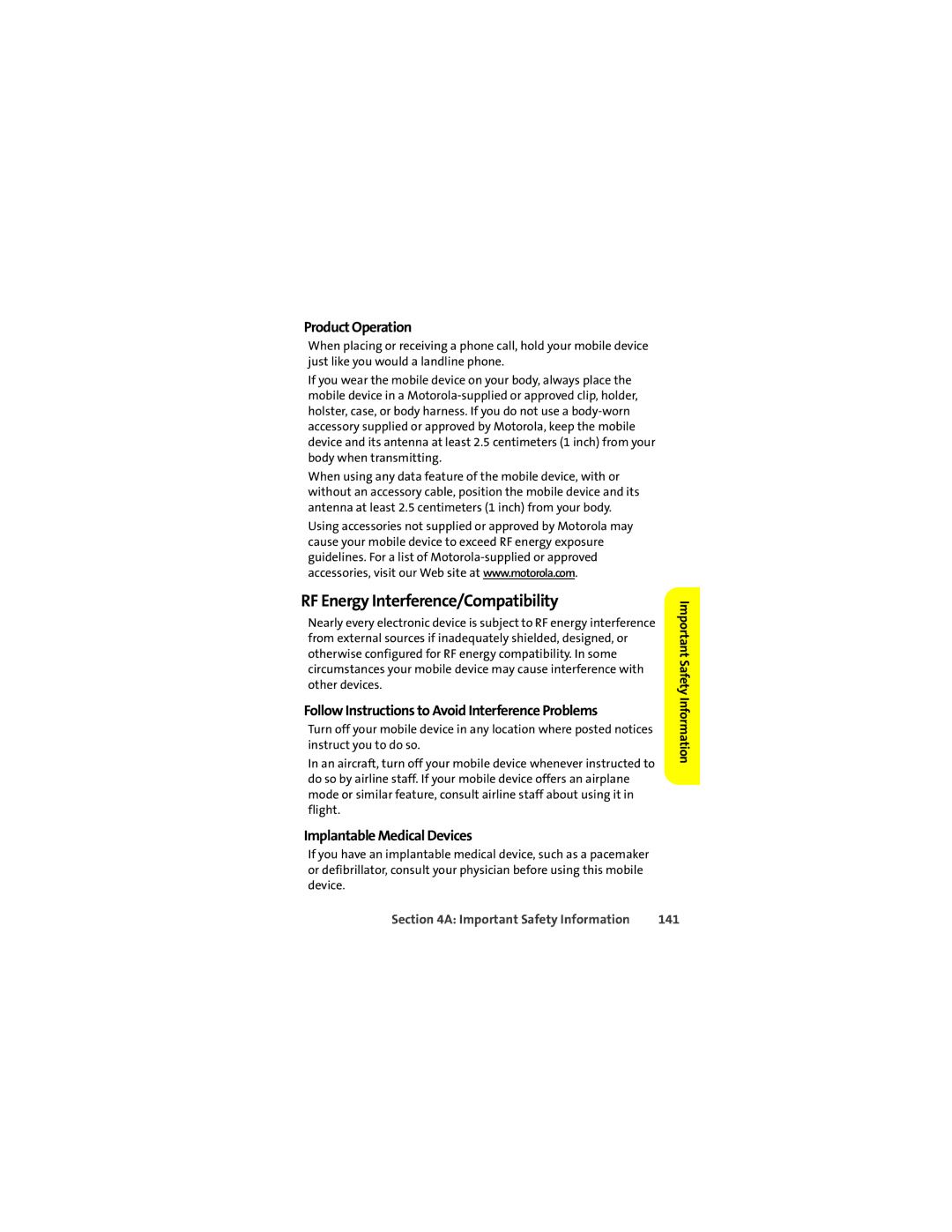 Motorola Q 9c RF Energy Interference/Compatibility, Product Operation, Follow Instructions to Avoid Interference Problems 